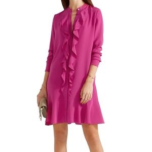 Tory Burch - Jane Ruffle Silk Fuchsia Long Sleeve Dress Sz 4